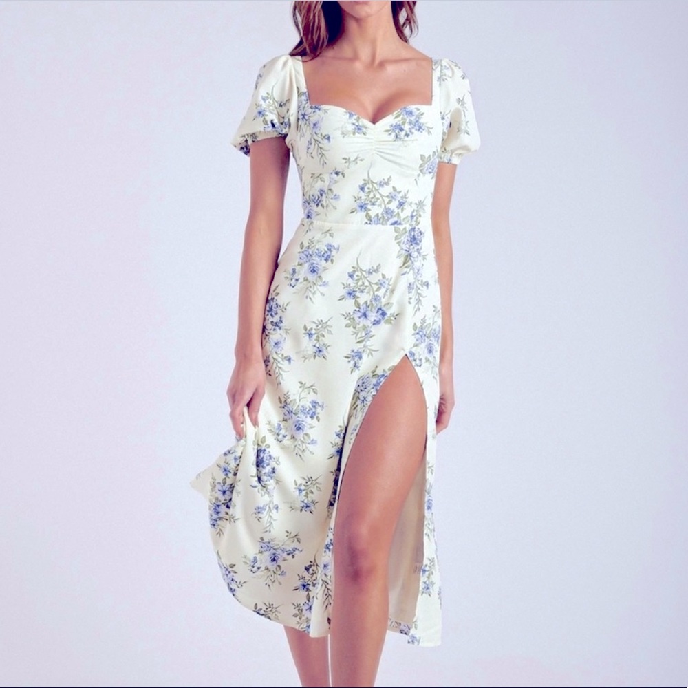 Meshki Julia Puff Sleeve Sweetheart Midi Dress